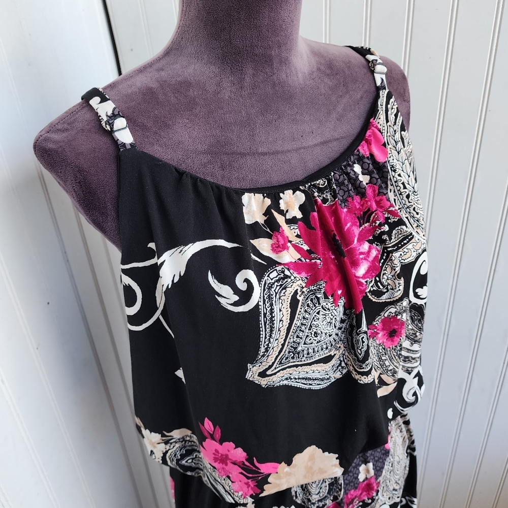 White House Black Market Maxi Dress Sleeveless White Pink WHBM Stretch Jersey L - Picture 5 of 13